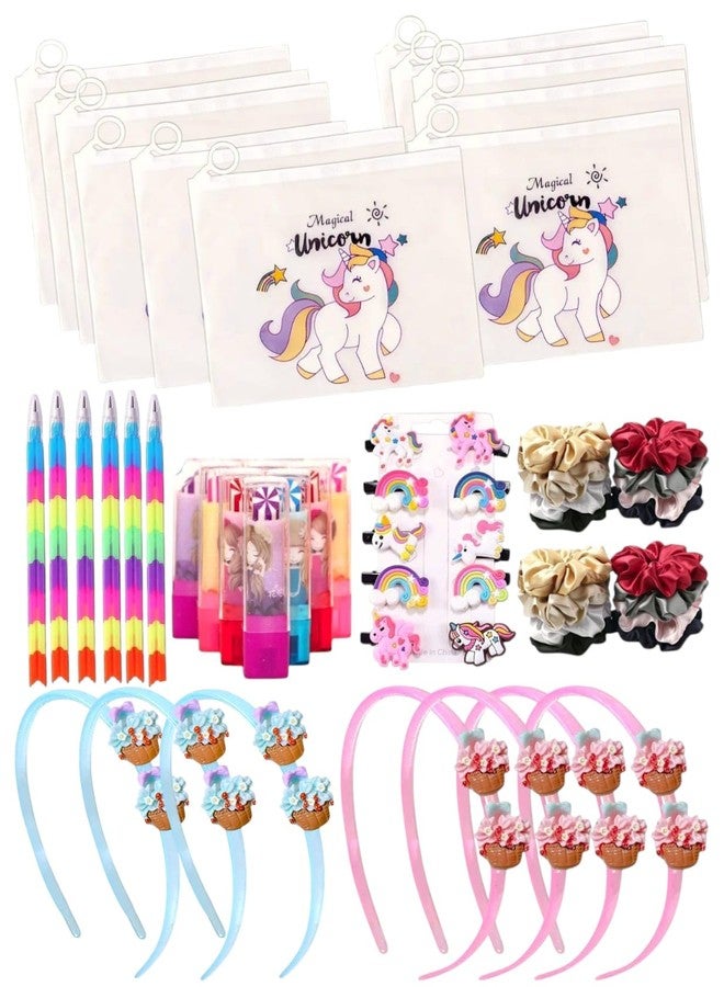 AMYCAUR 72 Pieces - Best Navratri Special Kanjak Return Gift Set for Girls | | Birthday Diwali Return Gift For Kids | Stationery Set and Hair Accessories Combo (Combo of 12 packs) - Image 1
